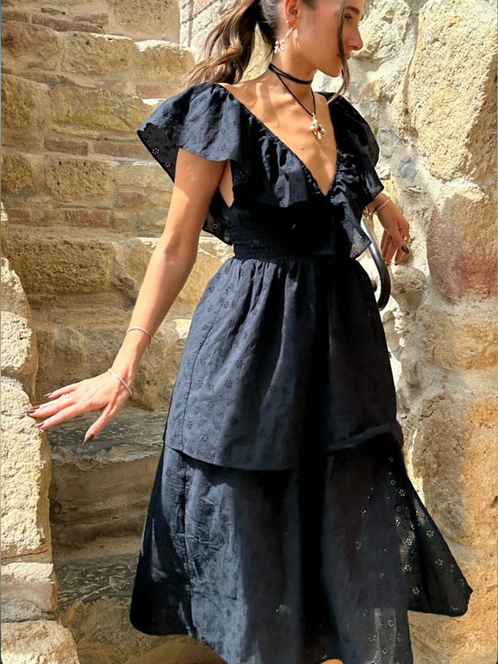Eyelet Ruffle Midi Dress - Picture 2 of 5